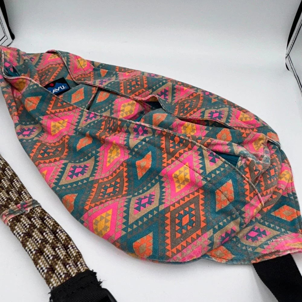 KAVU Rope Sling Bag Aztec Southwestern Cotton Canvas Backpack Granolagirl Hiking